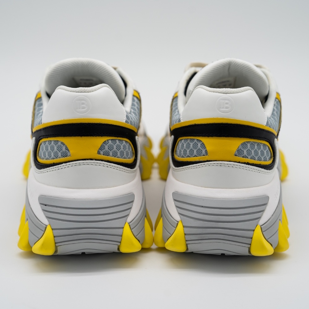 size 43 10 US Balmain B-East White Black Yellow Sneakers Leather Mesh - Picture 5 of 14